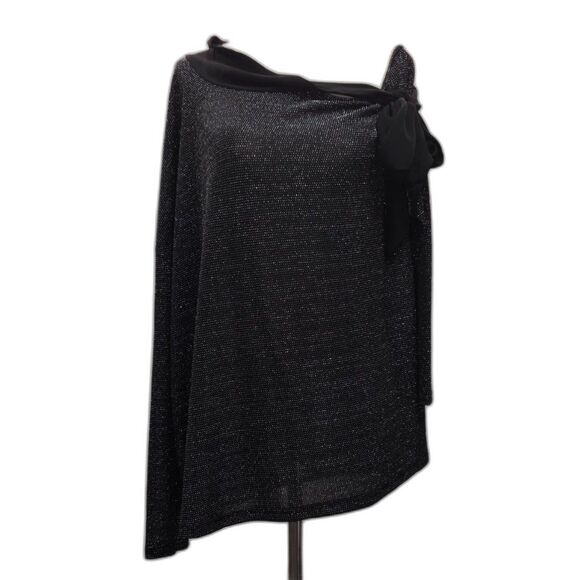 New York & Company Black Asymmetrical Glitter Poncho Tunic Top Size Large - Picture 1 of 7